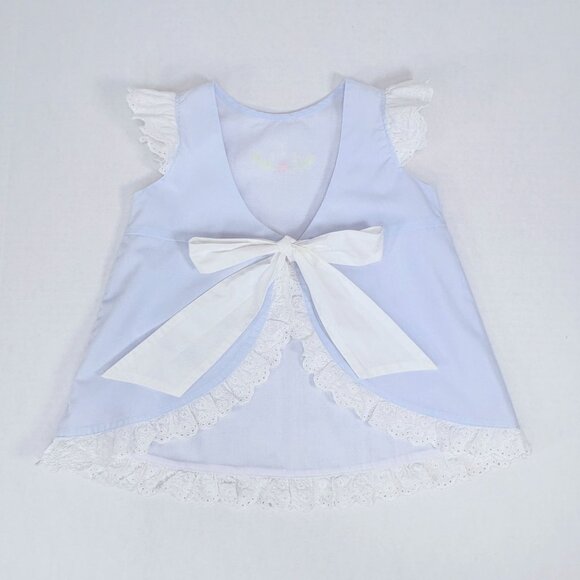 Proper Peony Blue Embroidered Open Swing Back Matching Ruffle Outfit Set 2T - Picture 7 of 16
